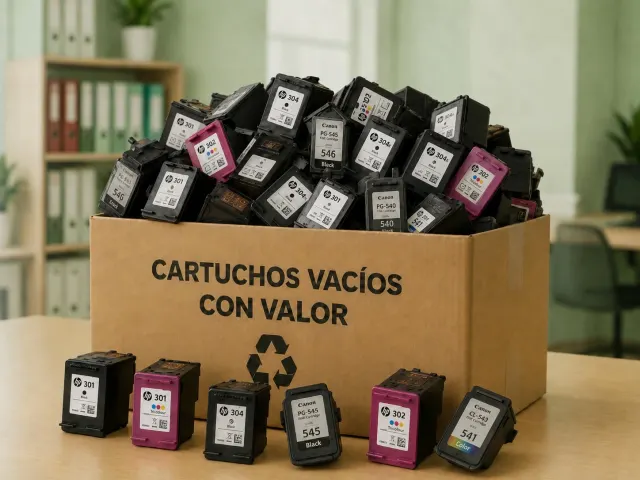 Caja con cartuchos vacíos para recogida empresarial